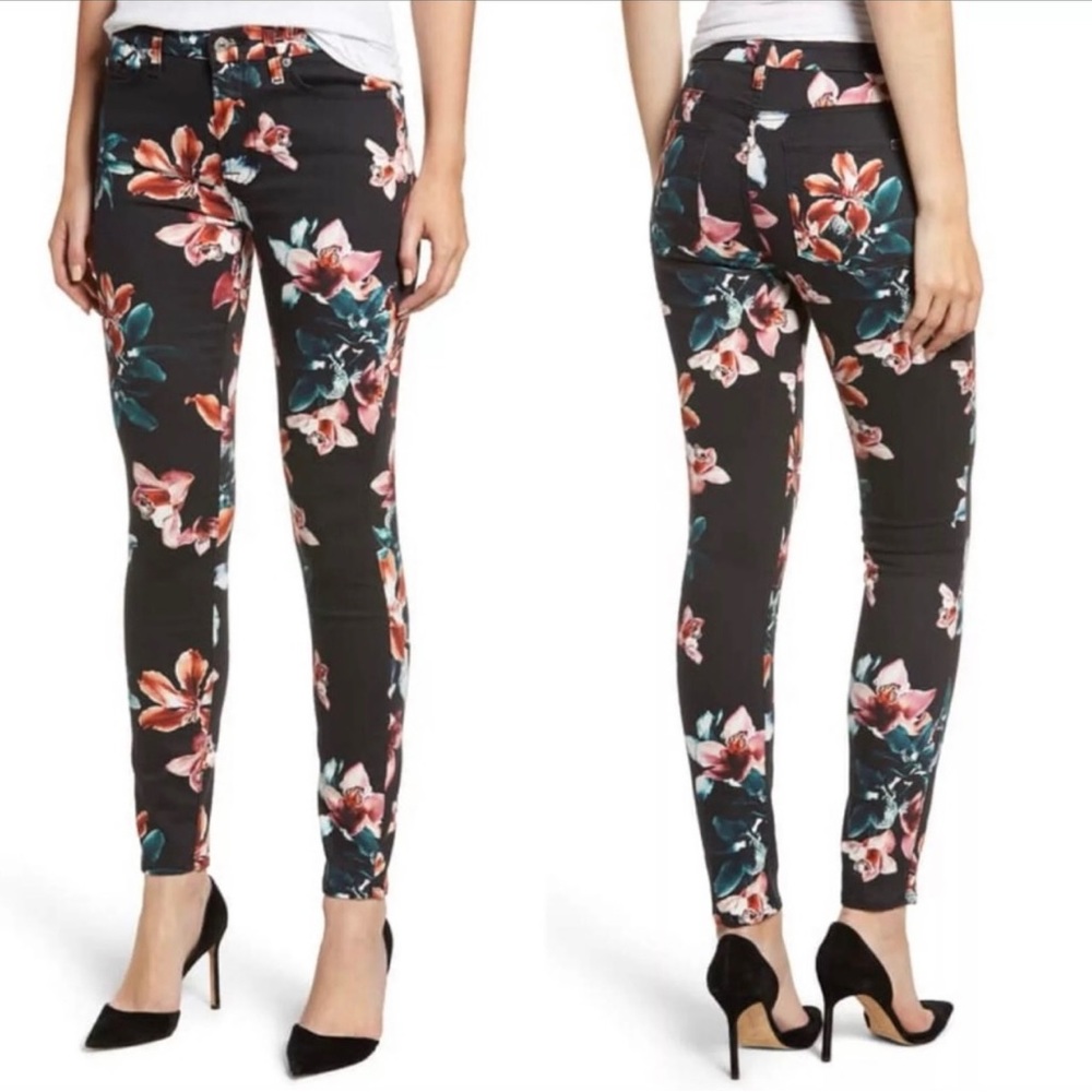 7 FOR ALL MANKIND floral ankle skinny black jeans